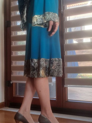 Vintage Petrol Dress Rita Pateroni No Medium used with velvet details