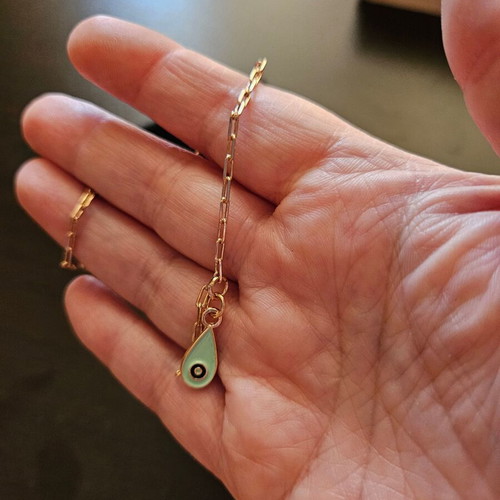 Pink gold bracelet with turquoise eye charm new