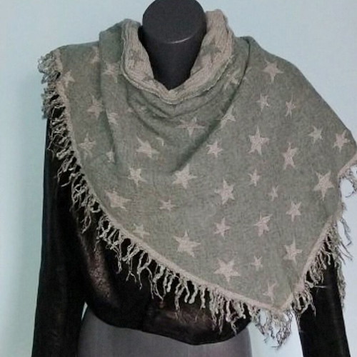 Triangular angora scarf used, double-sided in green