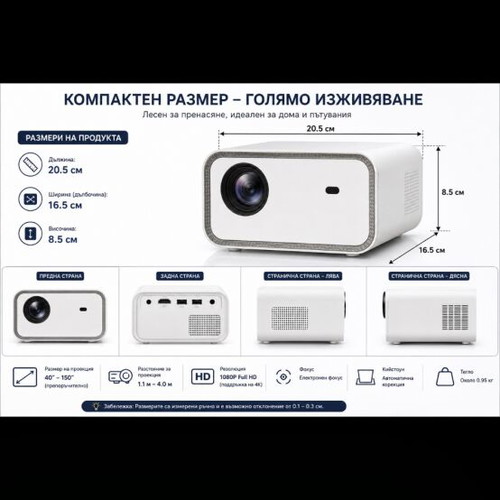 Ritanxi CY900 Full HD 1080P Projector with 4K Support and WiFi Bluetooth