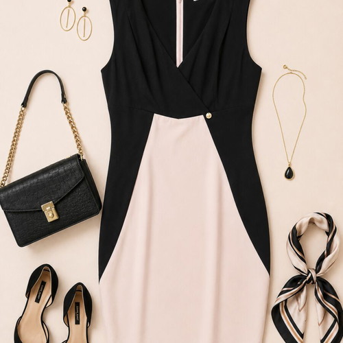 Lupori elegant black and powder pink dress