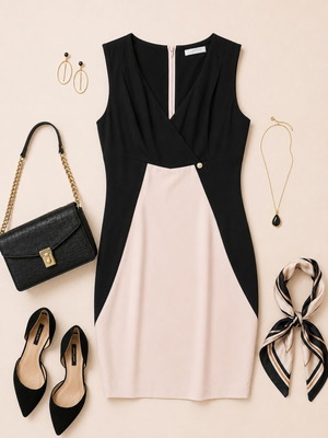 Lupori elegant black and powder pink dress