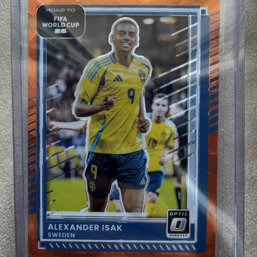 Alexander Isak 2025-26 Donruss Road to FIFA World Cup Orange Cracked Ice card