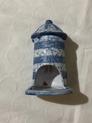 Small striped decorative lighthouse candle holder