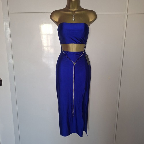 Royal Blue stretchy bodycon dress with rhinestone decoration, one size