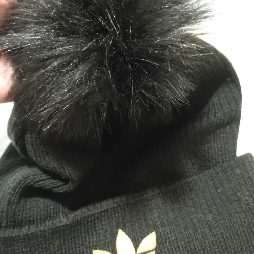 Adidas Originals black beanie with pom pom and gold logo