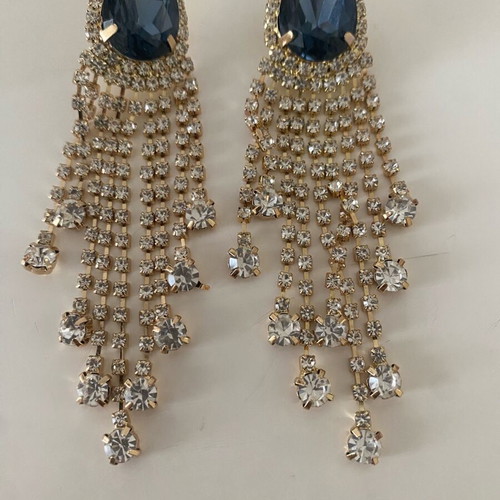 Chandelier Earrings navy blue and crystal fringe brand new