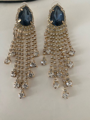 Chandelier Earrings navy blue and crystal fringe brand new
