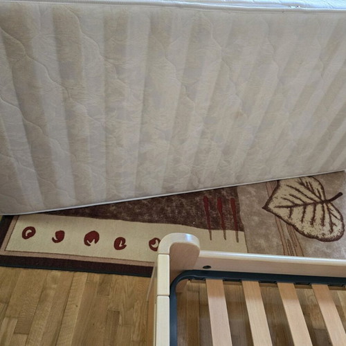 Single wooden bed with mattress used, orthopedic slatted base