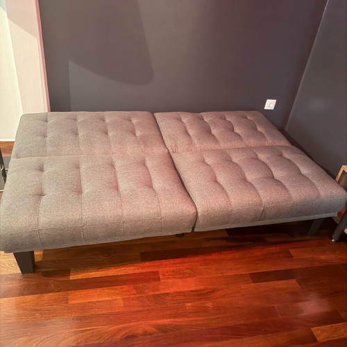 Vidal two-seater sofa new gray quilted fabric with wooden legs