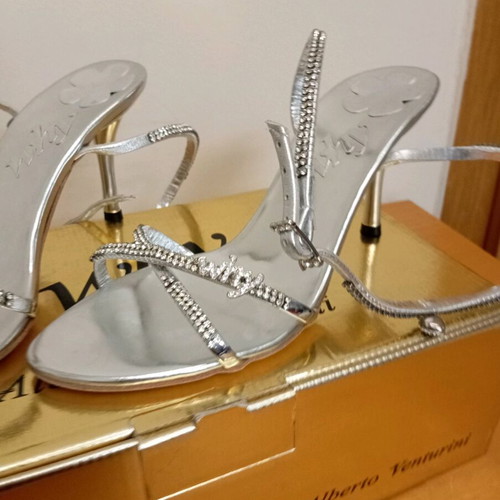 Alberto Venturini Why silver strass sandal like new, 7cm heel