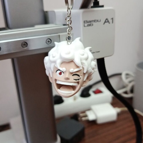 Luffy keychain with Gear 5 form from One Piece
