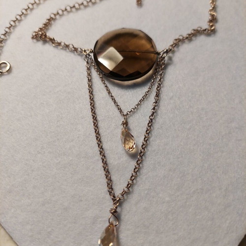 Handmade Necklace with 925 Silver Chains and Smoky Quartz Swarovski Drops