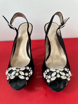 Moda in Pelle σατέν πέδιλο peep toe με στρας μεταχειρισμένο, μέγεθος 37