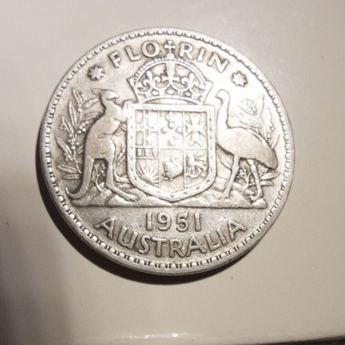 Silver Coin 1951 Australia King George VI Florin used