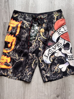Ed Hardy Christian Audigier Skull Heart Board Shorts new, sizes 32 and 33