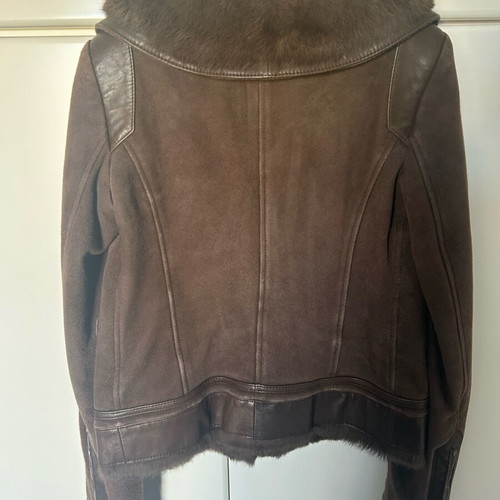Emporio Armani jacket brown like new, leather with fur size 38