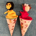 Pop-up lion and cow puppets in cone shape, set of 2
