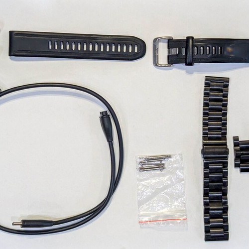Garmin Fenix 6S Solar smartwatch used with 3 straps and charger