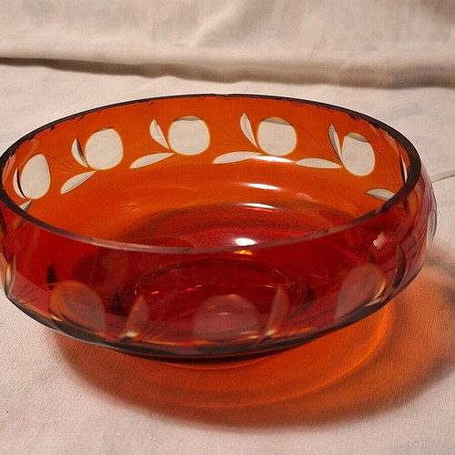 Italian vintage crystal bowl open ruby color like new