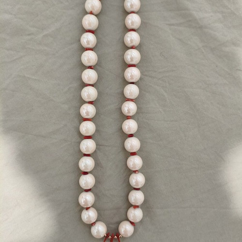 Handmade Necklace with Large Pearls and Natural Red Coral new