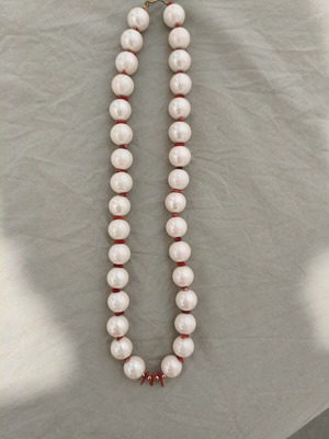 Handmade Necklace with Large Pearls and Natural Red Coral new