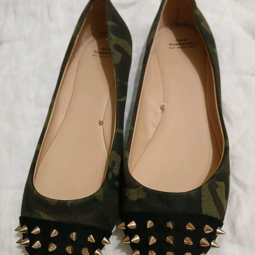 Zara ballerinas with gold studs, size 37, camouflage