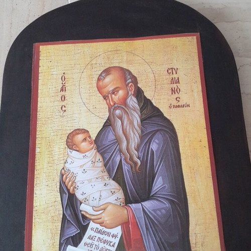 Wooden Icon of St. Stylianos new, decoupage technique