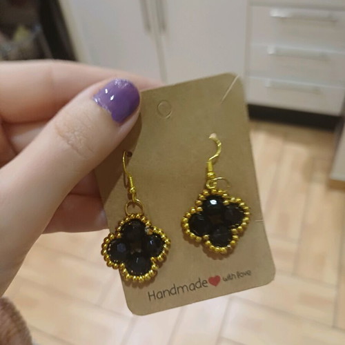 Long black earrings with gold handmade new