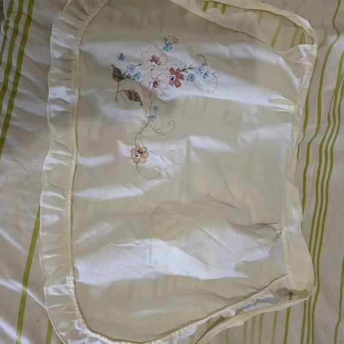 Kitchen apron with handmade embroidery cream color