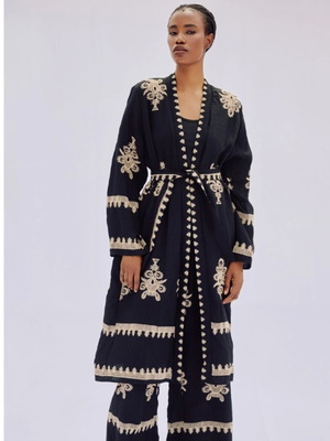 Desiree tunic kimono medium/large like new, black and beige viscose