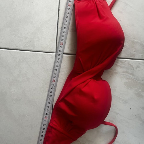 Red swimwear top size M cup C with padding and adjustable strap like new