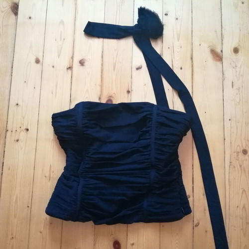Zara corset bustier with rose choker scarf, black, size M