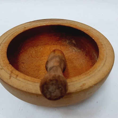 Vintage wooden mortar and pestle, handmade, used