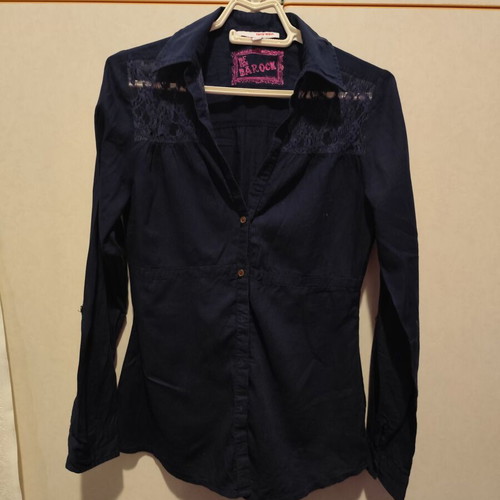 Cotton shirt with lace details dark blue like new, size S