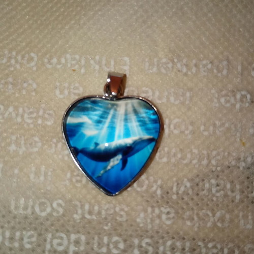 Ocean pendant new, metal and polished glass, blue and silver