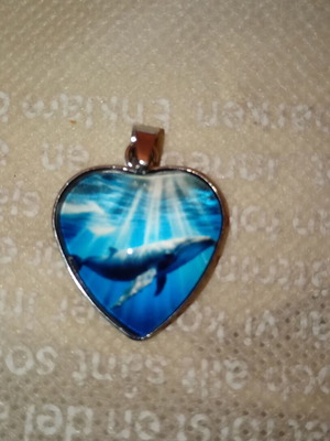Ocean pendant new, metal and polished glass, blue and silver