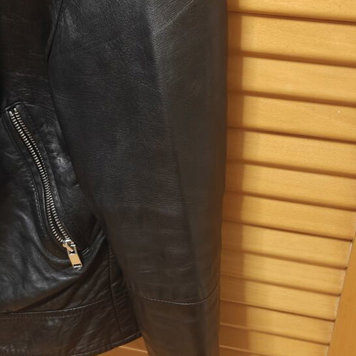 Mango Genuine Leather Biker Jacket used, black, size S
