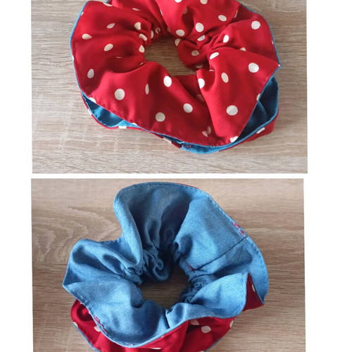 Scrunchies set of 3, one reversible red/blue