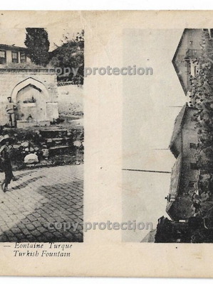 Thessaloniki 1916 postcard used, Ottoman fountain and Russian troop landing
