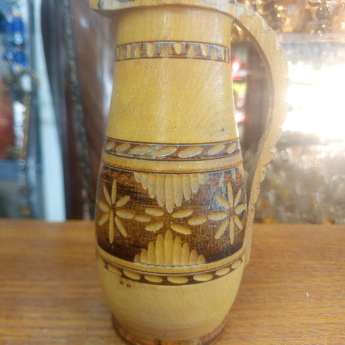 Wooden carved handmade jug like new with designs