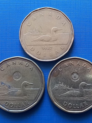 Canada 1 dollar used, set of 3 (1987, 2012, 2018)