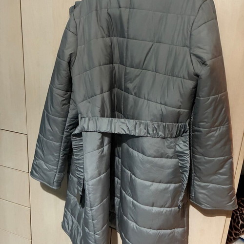 Magnetic Couture Long Jacket New With Detachable Hood And Belt Gray Silver