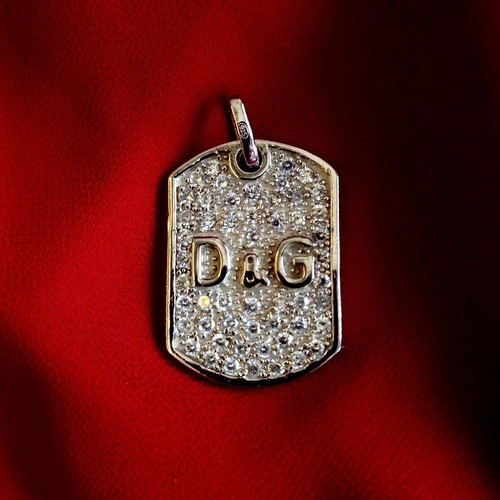 D&G Dolce & Gabbana 925 Silver Iced Dog Tag Pendant like new with gift chain