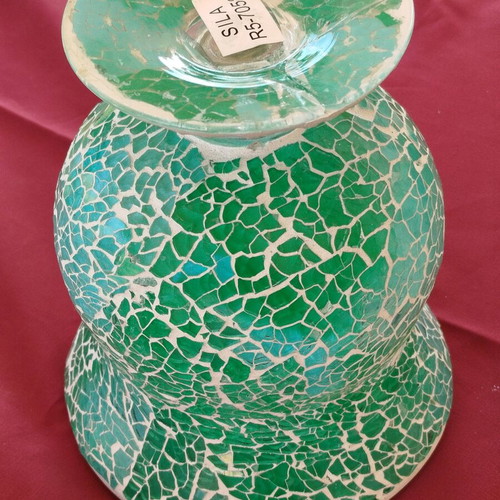 Glass mosaic candle holder new in green and light blue