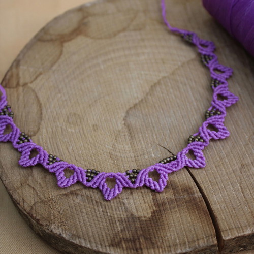 Macrame purple necklace handmade, new