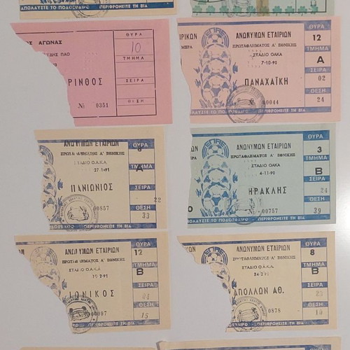 Panathinaikos used collectible football tickets collection 1987-1992