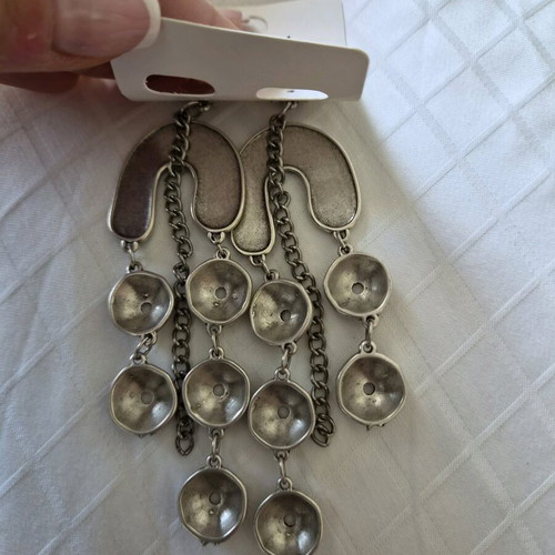 Steel earrings new, 11.5cm length, silver color