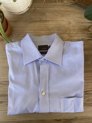 Féraud men's dress shirt like new, 100% cotton, size L, blue and white check