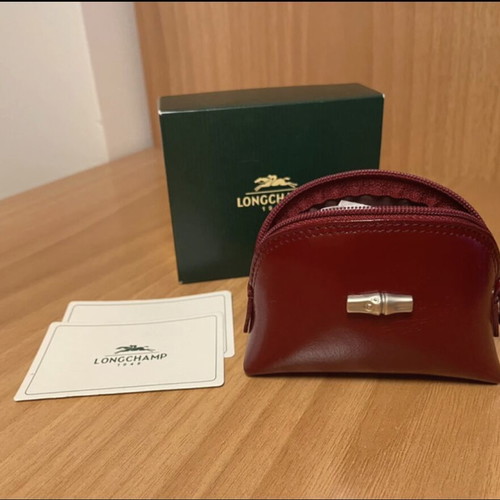 Longchamp leather wallet new, burgundy with silver logo